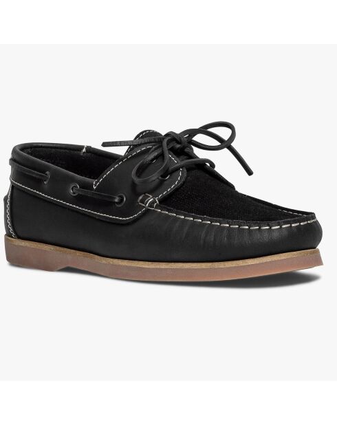 Chaussures Bateau en Cuir et Velours de Cuir Donato noires